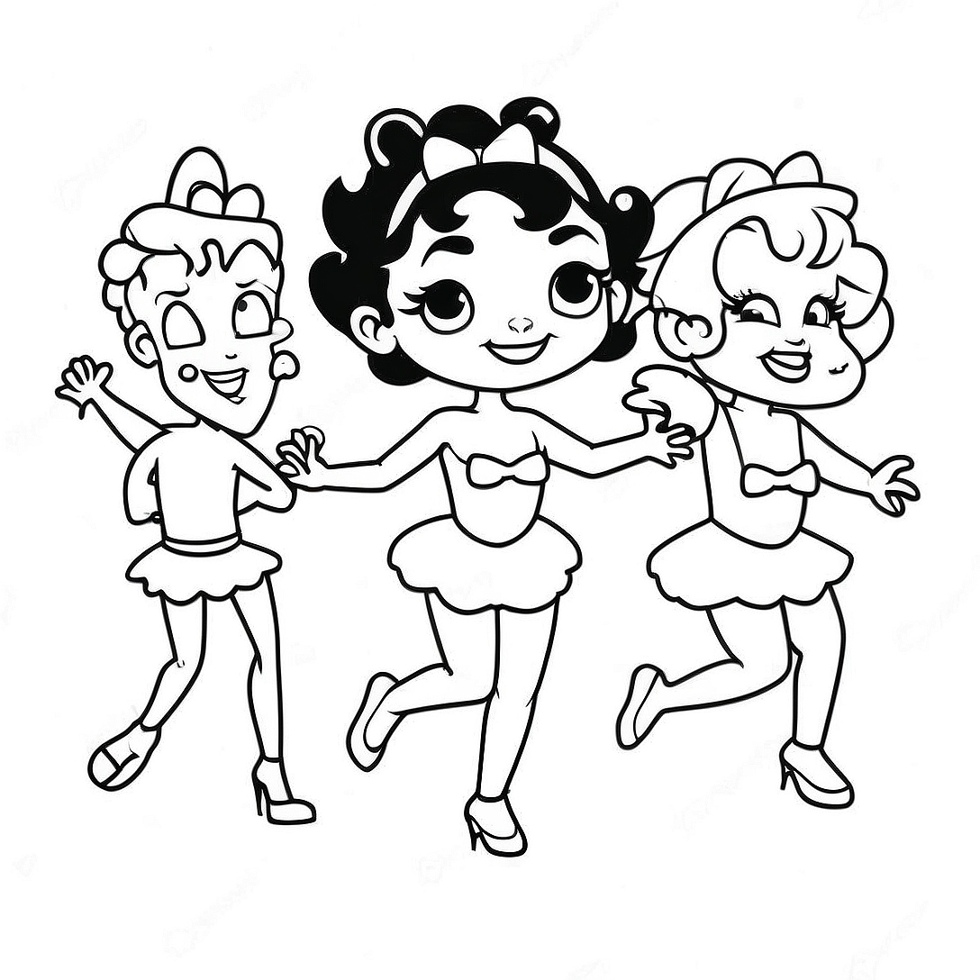 Betty Boop Dancing with Friends Coloring Page | Betty Boop coloring page