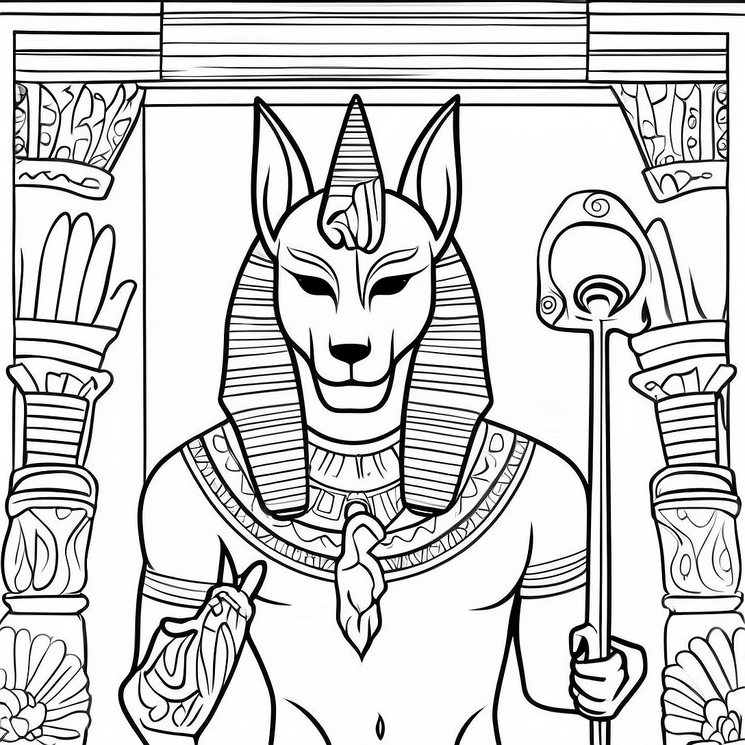 Anubis with the Golden Ankh Coloring Page | Anubis coloring page