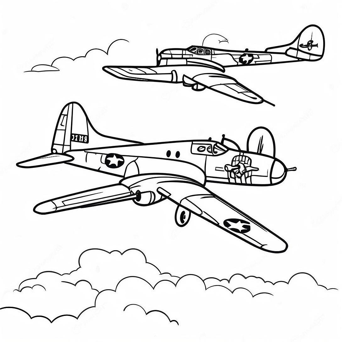 Vintage B-17 Bomber Flying Coloring Page | B-17 Bomber coloring page