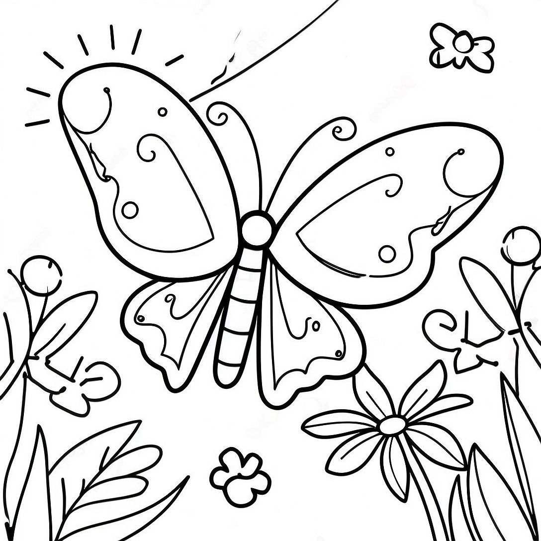 Colorful Butterfly in Garden Coloring Page | Butterfly Page coloring page