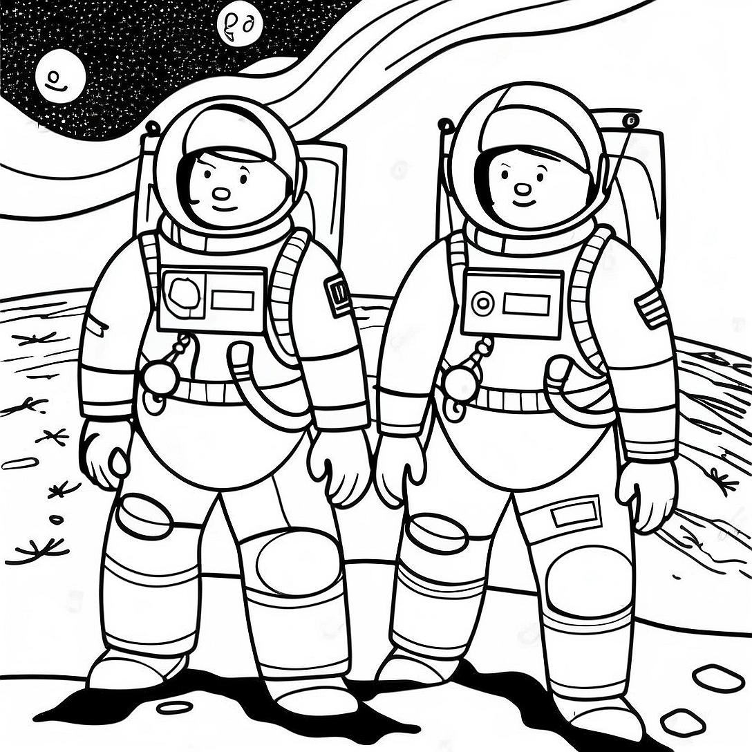 Apollo 11 Astronauts on the Moon Coloring Page | Apollo 11 coloring page