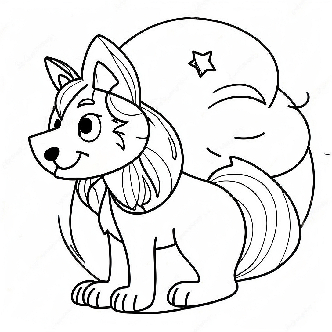 Wolf Anime Girl with Moon Background Coloring Page | Wolf Anime Girl coloring page