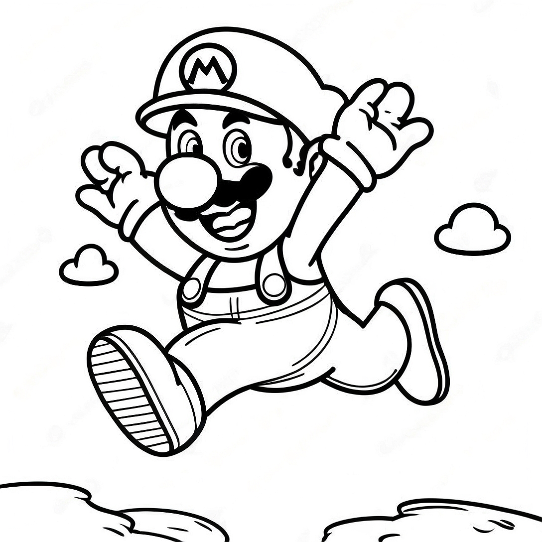 Colorful Mario Jumping Coloring Page | Super Mario 3D World coloring page