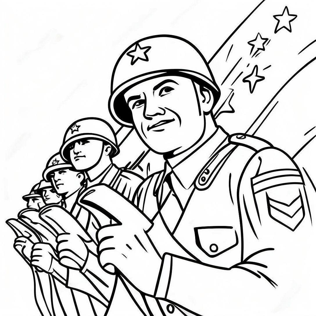 Patriotic Soldiers Coloring Page | Thank You Veterans coloring page