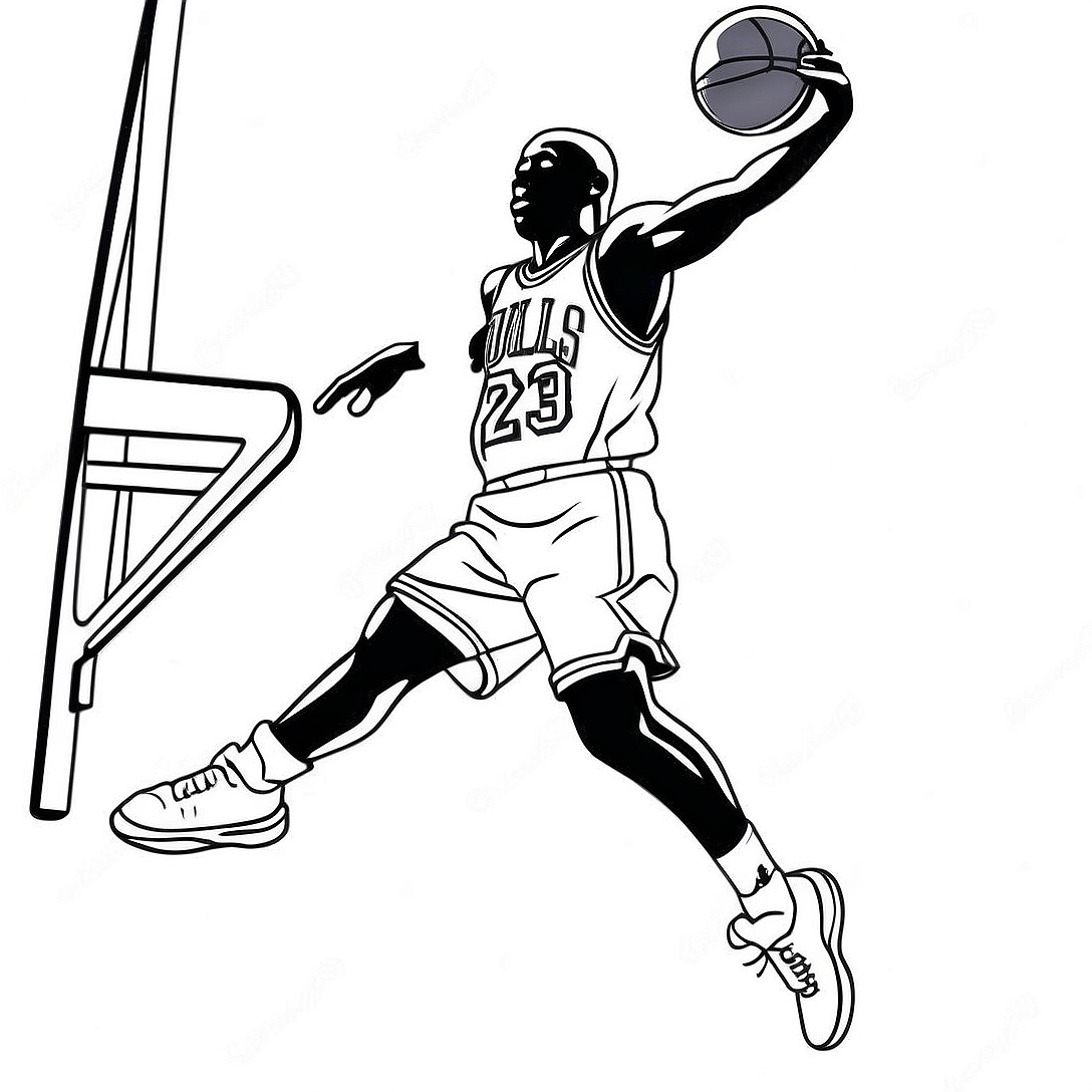 Michael Jordan Jumping for a Slam Dunk Coloring Page | Michael Jordan coloring page