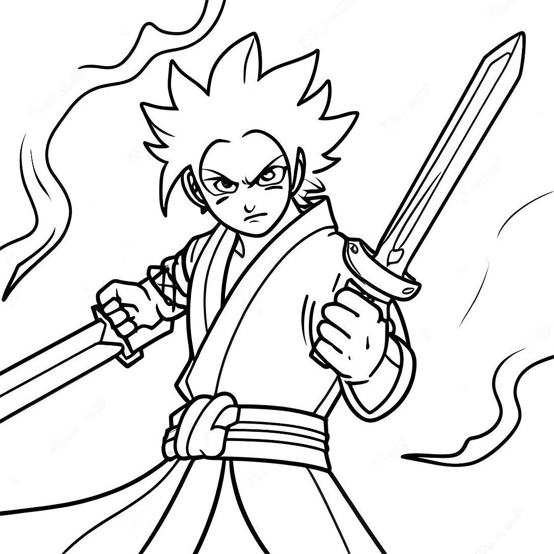 Rengoku with Flame Sword Coloring Page | Rengoku coloring page