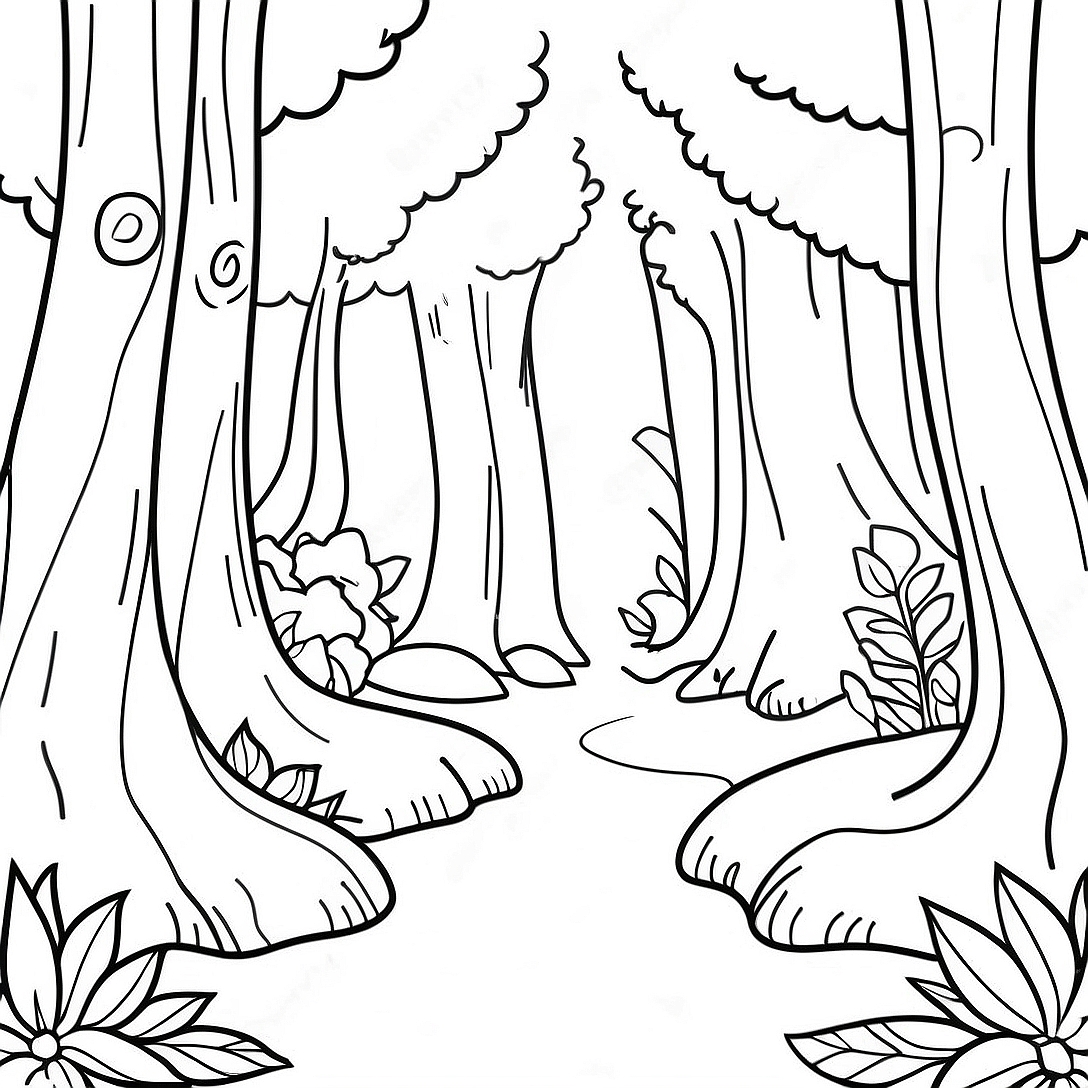 Nature Realistic Forest Scene Coloring Page | Nature Realistic for Adults coloring page