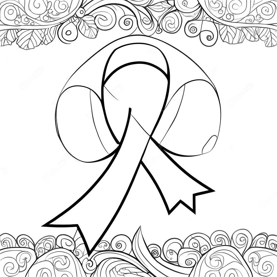 Cute Pink Ribbon Coloring Page | Breast Cancer Awareness coloring page