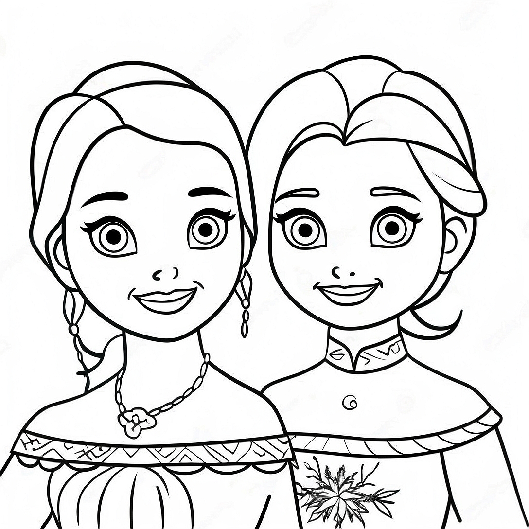 Elsa and Anna in Festive Outfits Coloring Page | Frozen Christmas coloring page