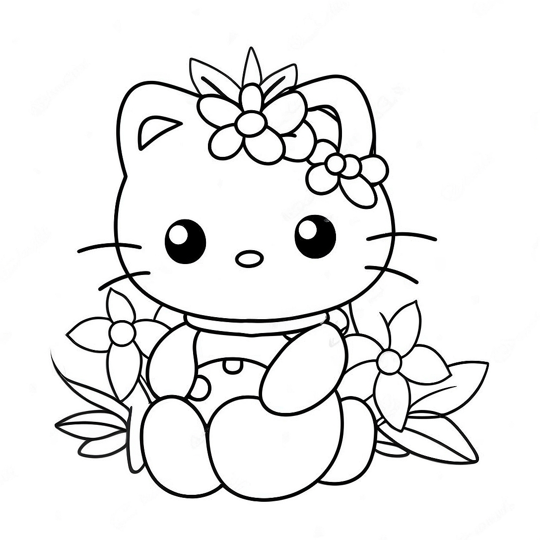 Cute Hello Kitty with Flowers Coloring Page | Hello Kitty and Dear Daniel coloring page