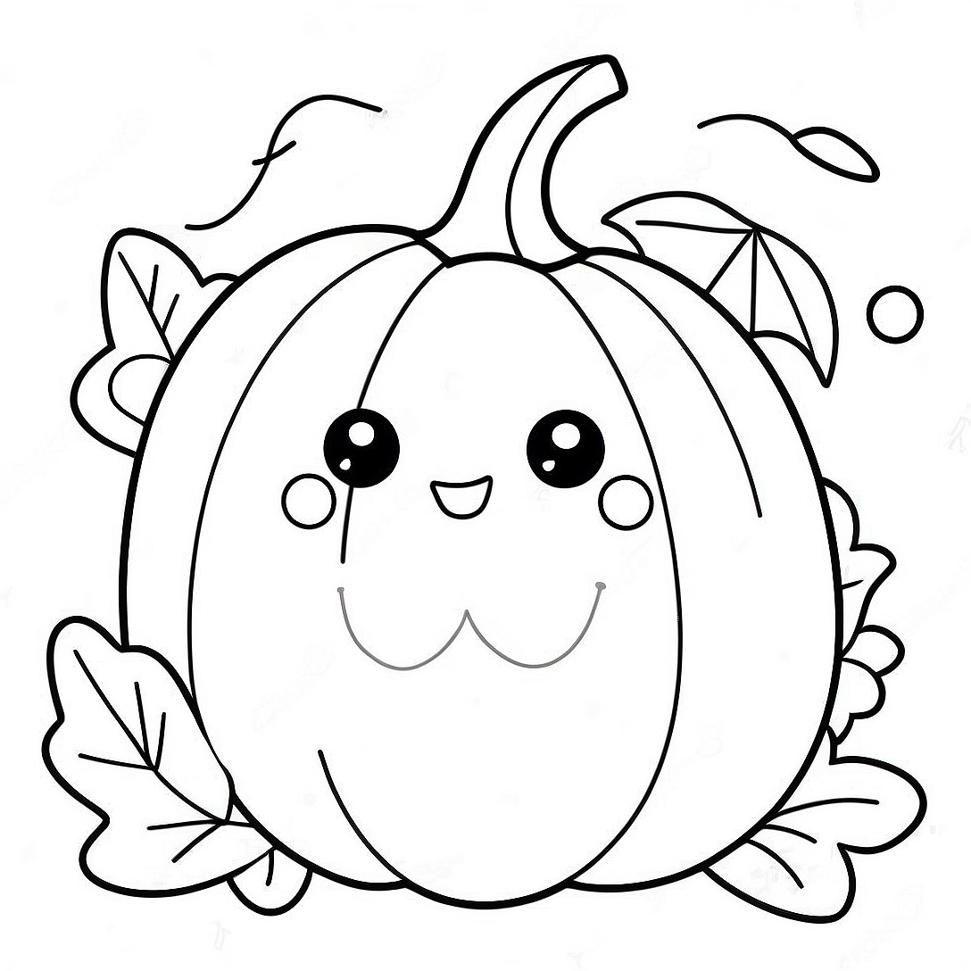 Cute Kawaii Pumpkin Coloring Page | Halloween Kawaii coloring page