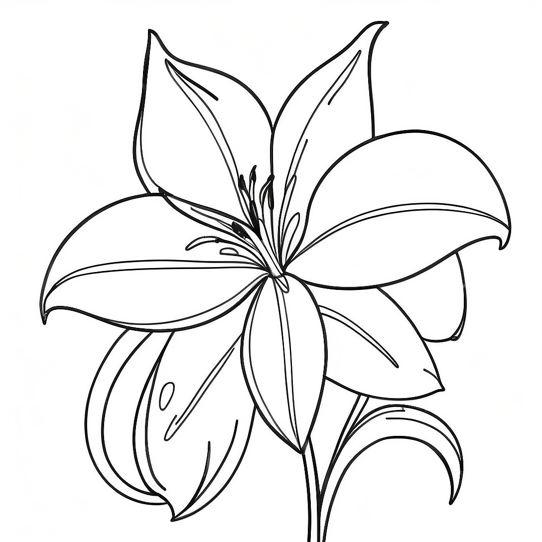 Elegant Lily Flower in Bloom Coloring Page | Lily Flower coloring page
