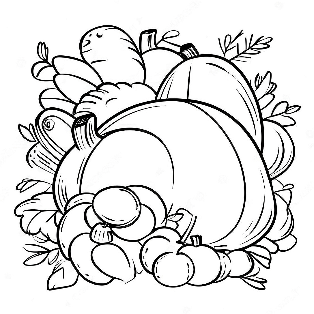 Thanksgiving Cornucopia Coloring Page | Cornucopia coloring page