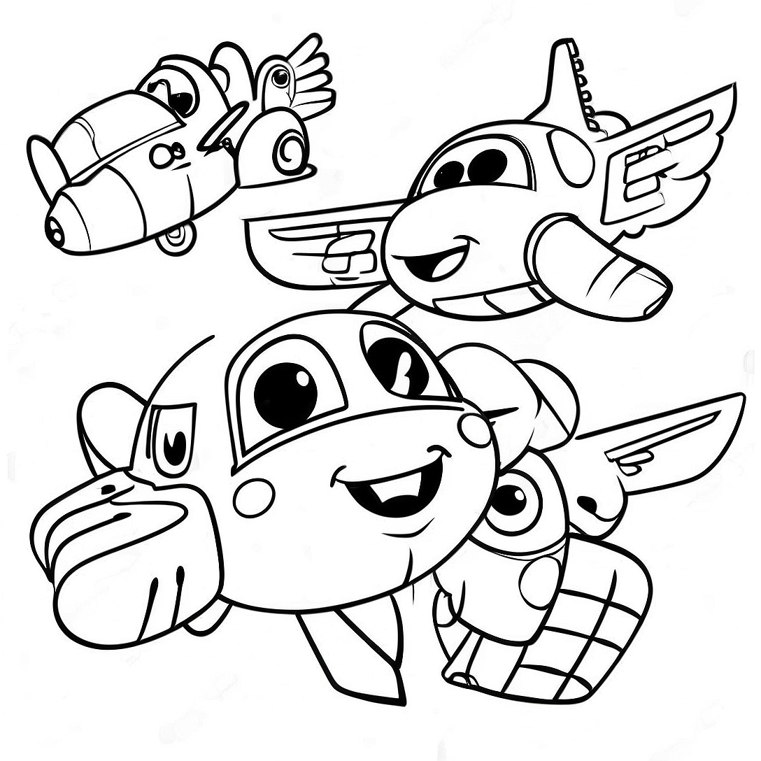 Colorful Super Wings Characters Coloring Page | Super Wings coloring page