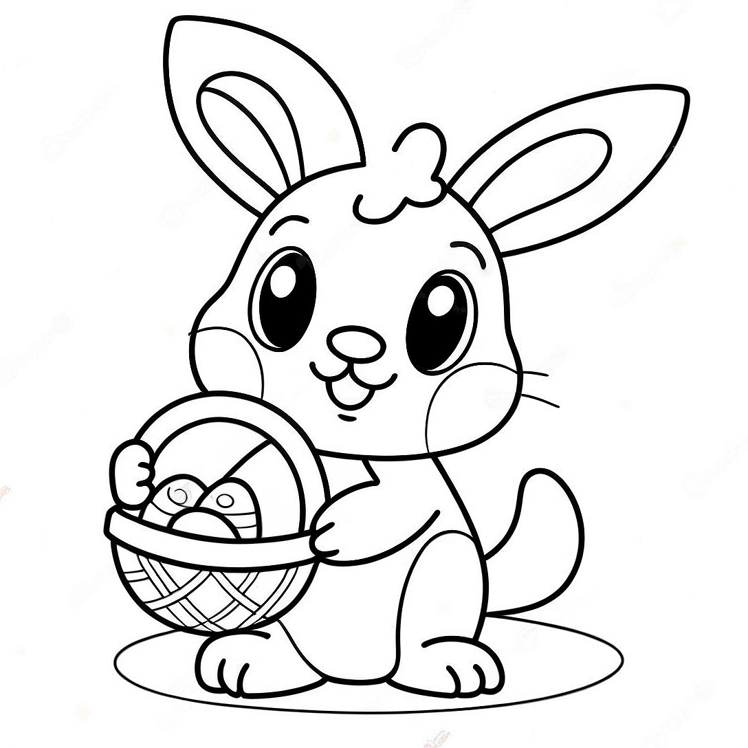 Cute Easter Bunny with Basket Coloring Page | Full Size Easter Bunny coloring page