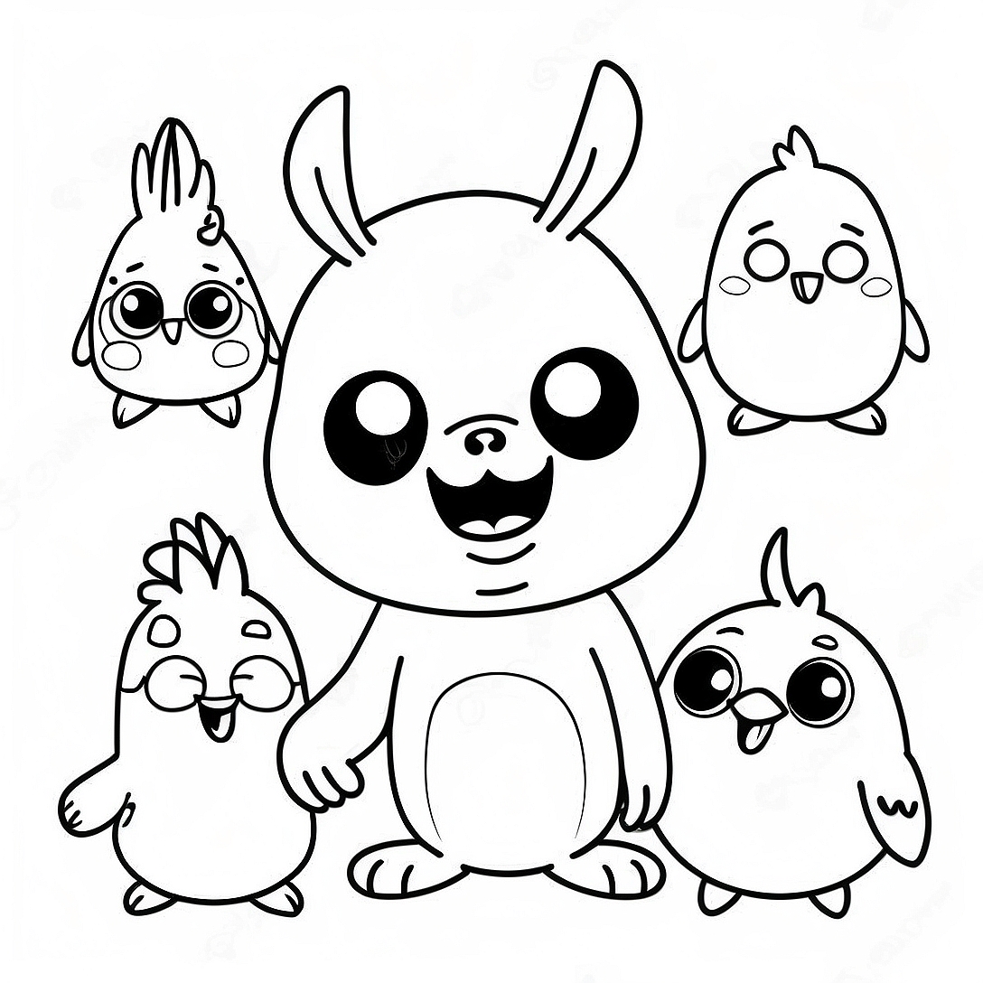 Funny Booba with Friends Coloring Page | Booba coloring page