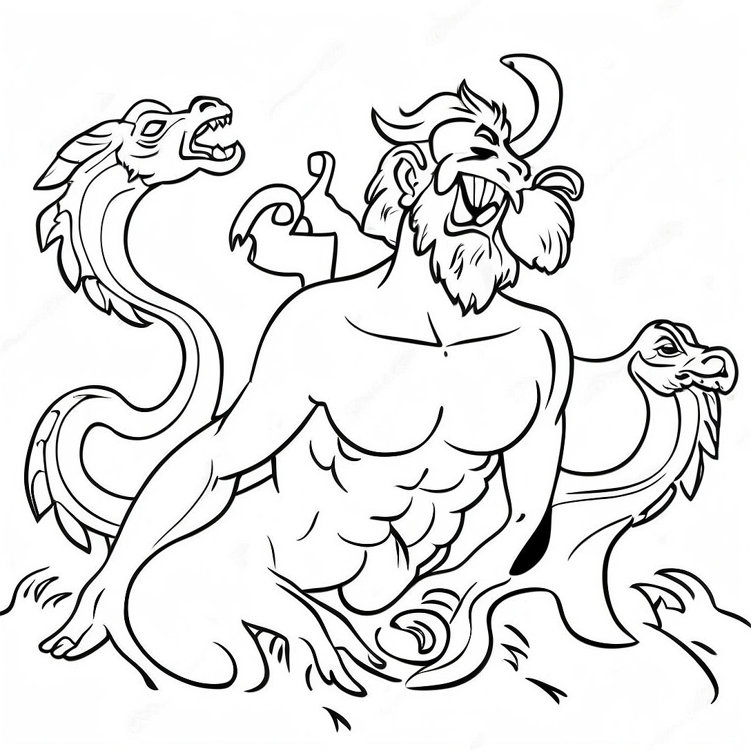 Hercules Battling the Hydra Coloring Page | Hercules coloring page