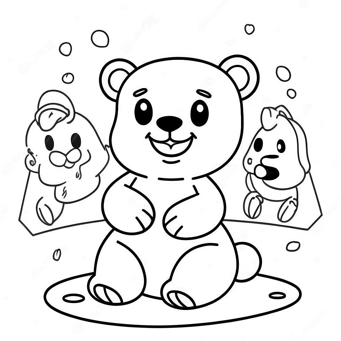 Cute Gummy Bear Playing with Friends Coloring Page | Gummy Bear coloring page