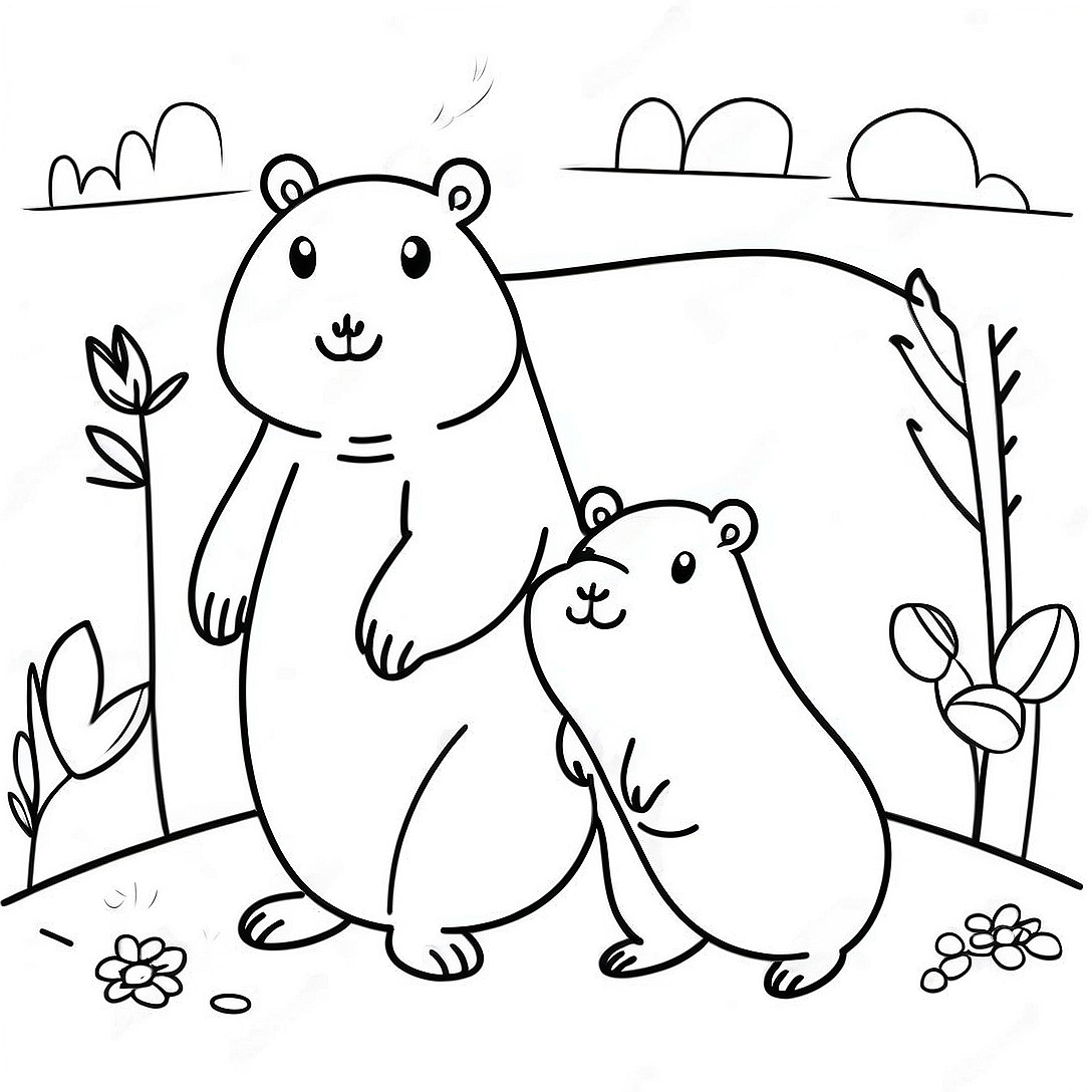 Cute Capybara Family Coloring Page | Capybara coloring page