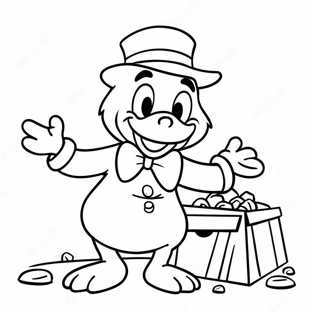Scrooge McDuck in a Treasure Hunt Coloring Page | Ducktales coloring page