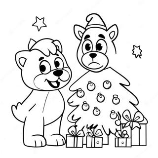 Bluey and Bingo Decorating the Christmas Tree Coloring Page | Bluey Christmas 塗色頁