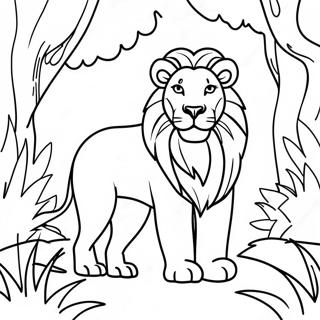 Majestic Lion in the Jungle Coloring Page | Wildlife 塗色頁