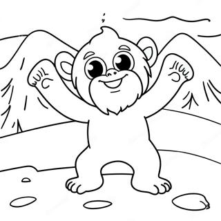Cute Yeti Playing in the Snow Coloring Page | Yeti 塗色頁