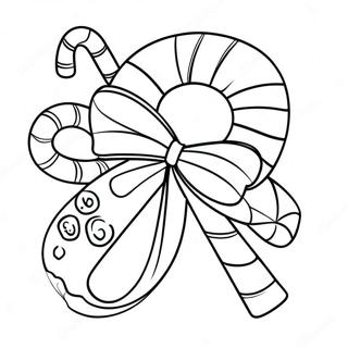 Festive Candy Cane with Bow Coloring Page | Candy Cane 塗色頁