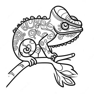 Colorful Chameleon on a Branch Coloring Page | Chameleon 塗色頁