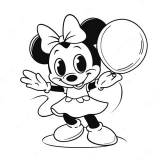 Happy Minnie Mouse with Balloons Coloring Page