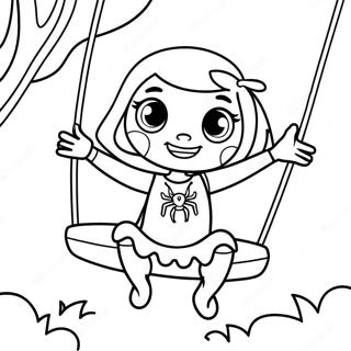 Cute Spider Girl Swinging from a Web Coloring Page