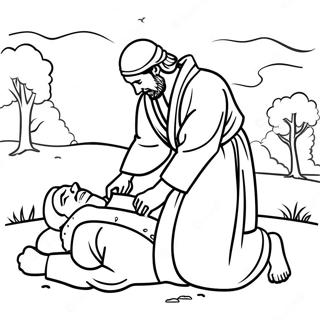 The Good Samaritan Helping the Injured Man Coloring Page | The Good Samaritan 塗色頁