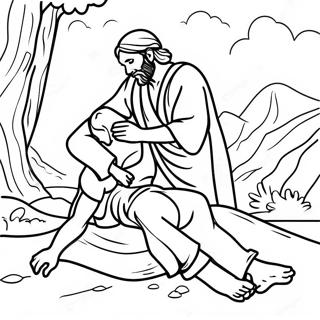 The Good Samaritan Carrying the Wounded Traveler Coloring Page | The Good Samaritan 塗色頁