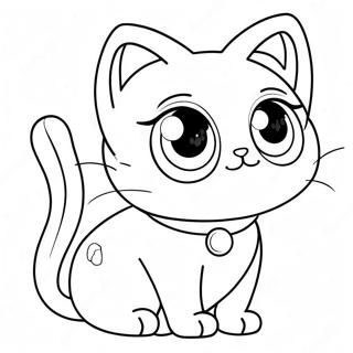Cute Anime Cat with Big Eyes Coloring Page | Anime Cat 塗色頁