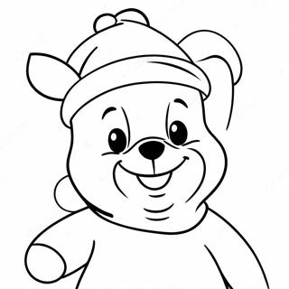 Cheerful Winnie the Pooh with Santa Hat Coloring Page | Winnie the Pooh Christmas 塗色頁