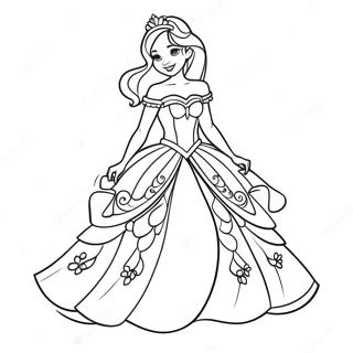 Elegant Princess in a Sparkling Dress Coloring Page | Prince and Princess 塗色頁