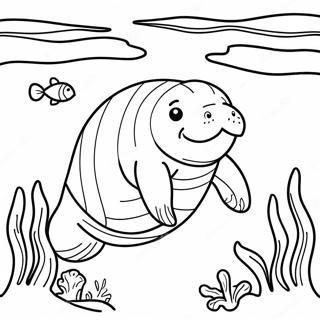 Manatee Swimming in Clear Water Coloring Page | Manatee 塗色頁
