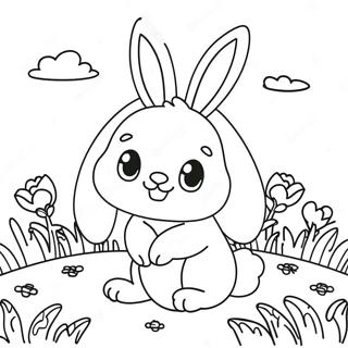 Cute Baby Bunny in a Flower Field Coloring Page | Spring Animal 塗色頁