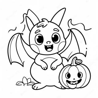 Cute Halloween Bat with Pumpkin Coloring Page | Halloween Bat 塗色頁