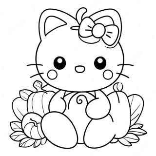 Cute Hello Kitty with Pumpkin Coloring Page