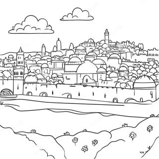 Beautiful Jerusalem Landscape Coloring Page | Israel 塗色頁