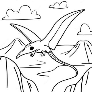 Pterodactyl Flying Above a Volcano Coloring Page | Pterodactyl 塗色頁