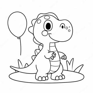 Cute Birthday Dinosaur with Balloon Coloring Page | Happy Birthday Dinosaur 塗色頁