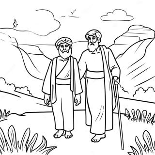 Abraham and Isaac in the Beautiful Landscape Coloring Page | Abraham and Isaac 塗色頁
