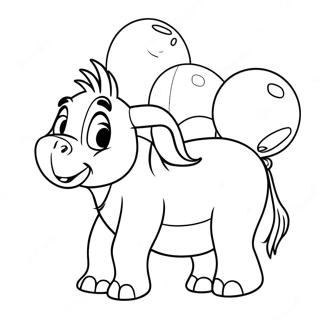 Eeyore with Colorful Balloons Coloring Page