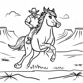 Wild Bronco Running Through the Desert Coloring Page | Bronco 塗色頁
