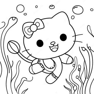Cute Hello Kitty Underwater Scene Coloring Page | Hello Kitty Mermaid 塗色頁