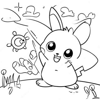 Cute Pichu Playing with Friends Coloring Page | Pichu 塗色頁