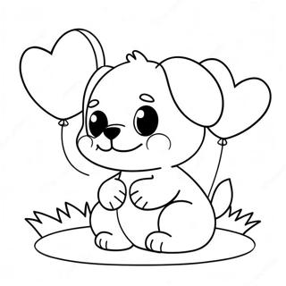 Cute Puppy with Heart Balloons Coloring Page | Puppy Valentines Day 塗色頁