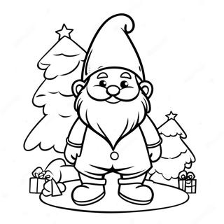 Festive Gnome with Christmas Tree Coloring Page